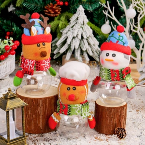 Christmas clear candy jars set with elk, snowman and gingerbread man on wood base