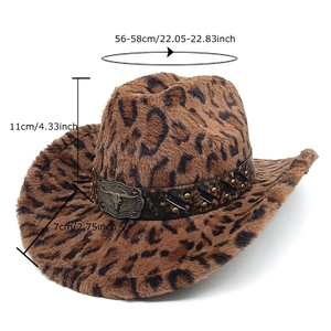 Chapeau de cow-boy en fausse fourrure léopard d'hiver avec détails de taille précis