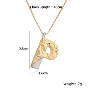 Detailed view of two-tone letter D pendant necklace with dimensions and weight specs