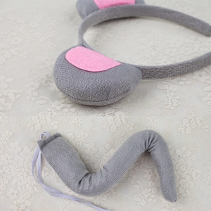 Gray mouse ear headband and long tail set for Halloween cosplay kids costumes