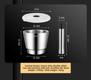 Detailed size and weight chart for 304 stainless steel mortar and pestle set