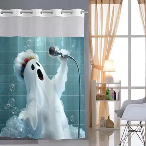 Dettaglio della tenda da doccia impermeabile con fantasma che canta e occhielli in metallo