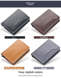 Mens slim leather card holders in black, coffee, brown, and grey with contrast stitching