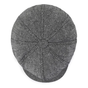 Classic herringbone newsboy cap in grey and black wool blend with vintage 8-panel design