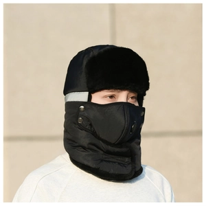 Bonnet aviateur d'hiver avec doublure en peluche et masque amovible à valve respiratoire