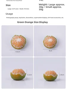 Detailed size specifications for small and large lifelike artificial green tangerine models