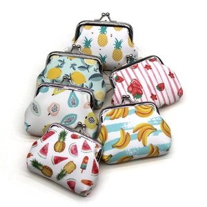 Summer fruit print mini kiss-lock coin purses in six cute patterns on white background