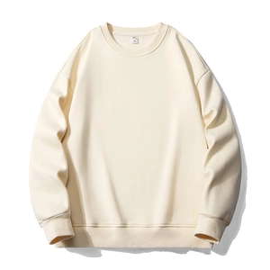 Men's cream crewneck sweatshirt with dropped shoulders and ribbed cuffs in a loose fit