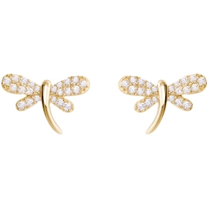 Exquisite 18K gold-plated S925 sterling silver dragonfly stud earrings with white zircons