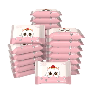 10-pack portable newborn baby wipes with gentle care and cute cat series packaging