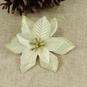 Artificial champagne gold Christmas flower with glitter edges for tree and wreath decor