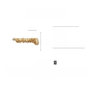 Detailed view of golden spiral earring with dimensions 3cm x 4.5cm and ABS material info