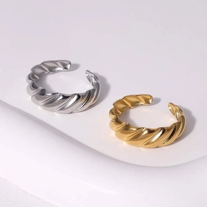 Minimalist titanium steel twist ring in gold and silver finish with open adjustable design