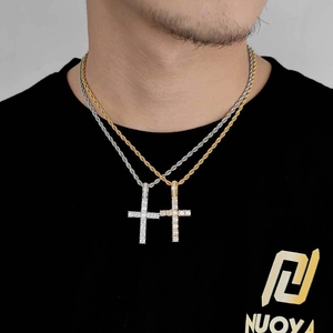 Gold and silver hip hop cross necklaces with micro-paved zircons on twisted rope chains