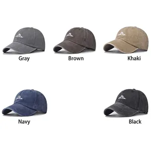 Vintage washed baseball caps with mountain embroidery in five classic assorted colors