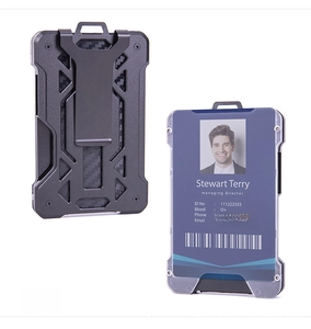 Front and back detail of a black RFID carbon fiber ID card holder with metal belt clip