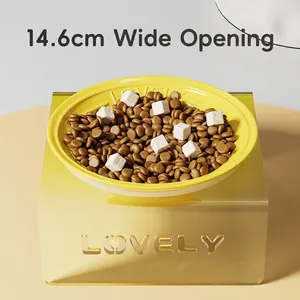 Ceramic cat bowl with Lovely acrylic stand and wide 14.6cm diameter for pet food