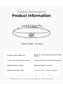 Detail view of S925 silver double-chain bracelet with 6.5mm D-color VVS1 Moissanite stone