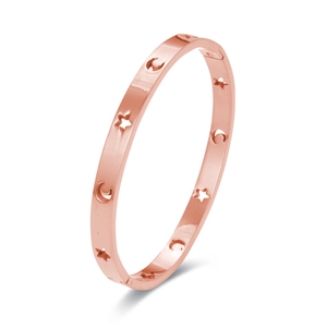 Rose gold stainless steel bangle featuring hollow out star and moon celestial patterns
