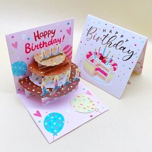 Creative 3D pop-up birthday greeting cards with hollow envelopes and paper cake designs