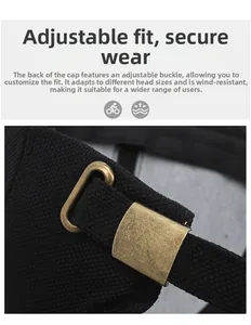 Detail of adjustable metal buckle on black baseball cap for size customization