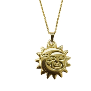 18K gold plated stainless steel necklace featuring a sun and moon face pendant design