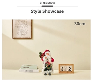 30cm classic Santa Claus figurine holding a festive wreath and gift bag for home decor