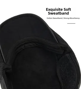Close-up of a soft black cotton sweatband inside a wool newsboy cap for men