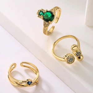 Copper Gold Plated Open Ring Geometric Irregular Zircon Evil Eye Adjustable Finger Jewelry For Women Fashion