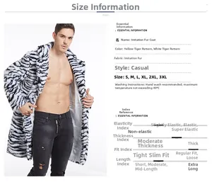 Detail of faux fur coat featuring bold black and white tiger stripes and wide collar lapel