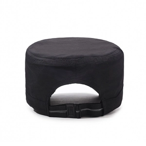 Adjustable quick-dry black flat top military cap with plastic buckle for outdoor sun protection