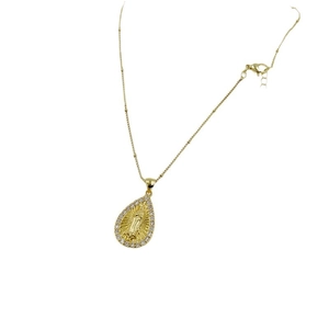 18K gold plated pear-shaped Virgin Mary pendant necklace with white zircon stones