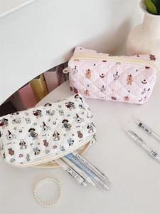Quilted cute large capacity stationery pencil case with bear and floral patterns