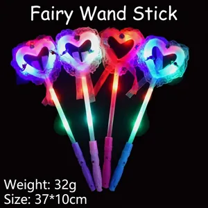 Detail view of colorful LED fairy sticks in four colors with lace trim and dimensions