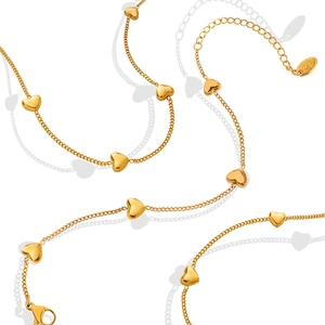 Collier en acier inoxydable doré K18 avec de multiples pendentifs en forme de cœur