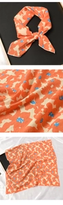 Vues détaillées du foulard en soie à fleurs montrant la texture, le nœud et le motif
