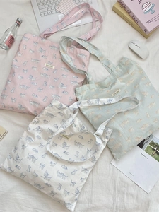 Women Canvas Tote Bag Cute Cat Print Large Capacity Shoulder Bag For School Shopping Japanese Style Kawaii Handbag