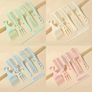 6-piece professional hair comb set in pastel colors featuring wide-tooth and tail combs