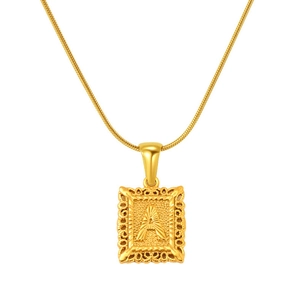 Detailed view of vintage gold necklace featuring a radiant engraved letter A pendant