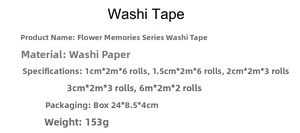 Detailed specifications chart of vintage floral washi tape set for DIY scrapbooking