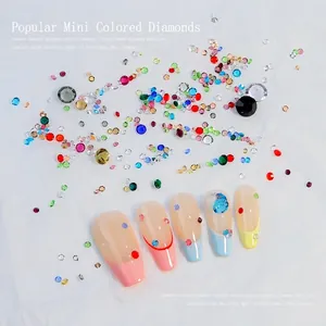 Diamantes de imitación de colores y kit de uñas postizas Macaron para decoración DIY