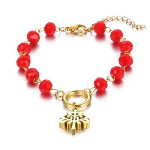 Fashion red beaded tree of life pendant bracelet with gold-plated finish for women