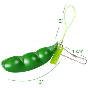 Juguete antiestrés de vaina de edamame de 3 pulgadas con correa y cadena de bolas