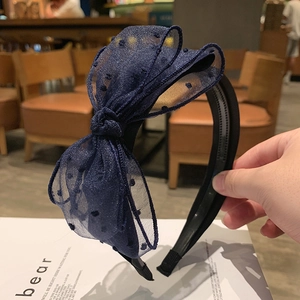 Elegant Mesh Bow Headband Large Polka Dot Sequin Hair Hoop With Non-Slip Teeth Korean Style Accessories For Women