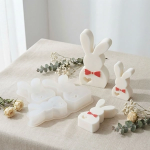 3-cavity heart rabbit silicone mold for DIY candles and resin easter bunny ornaments