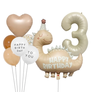 Kit de ballons dinosaure beige mat avec chiffre 3 pour déco d'anniversaire enfant