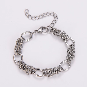 Close-up of handmade hollow chain bracelet with lobster clasp and adjustable extension