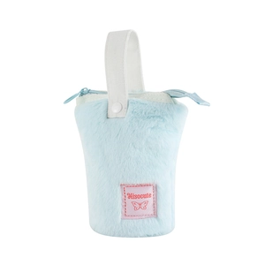 Plush light blue standing pencil case and stationery storage bag with white canvas handles