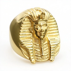 Gold-plated stainless steel Ancient Egyptian Sphinx Pharaoh ring for men in vintage style