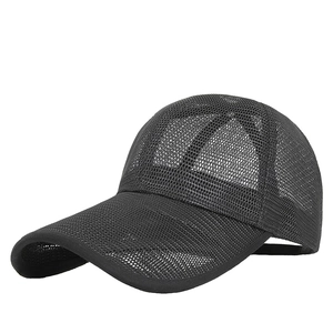 Unisex black full mesh breathable baseball cap shown from a side front angle